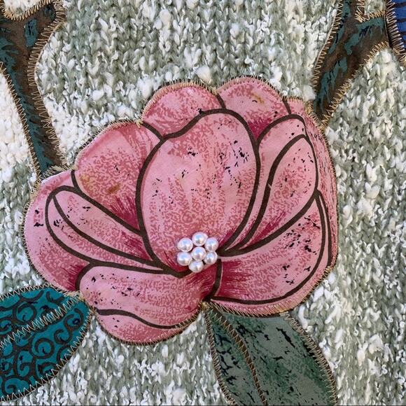 Vintage 90s rose appliqué chunky sweater - Picture 4 of 7